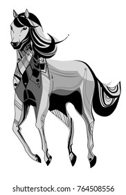 graphic galloping abstract horse vector made in black and grey colors