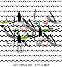 farbige, geometrische, schwarze, runde Pinselfarbe Zick-Zag-Linienmuster abstrakte Hintergrundtextur