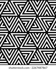 Graphic Geometric Bold Lines Seamless Pattern Black And White Abstract Background. Sophisticated Repetitive Vector Wallpaper. Old Fashioned Contrast Textile Design Ornament. Vintage Art Illustration