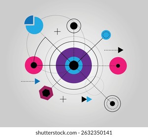 Graphic and Geometric Elements and Shapes Modern Blueprint Design In Color. Digital design resources vector art