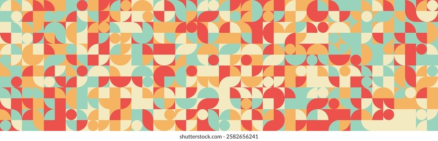 Graphic geometric pattern with clean shapes and mosaic repetition. Ideal for posters, backgrounds, and seamless textile designs with trendy, modern style.