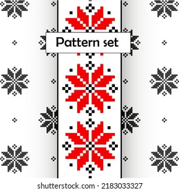 Graphic geometric red and black  pixel pattern with Ukrainian folk motifs. Great ethnic element for your design. Concept fashion retro textile. Ornamental decorative texture.