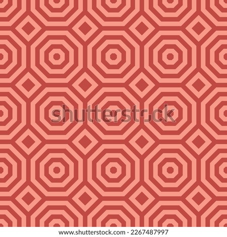 Graphic Geometric Seamless Pattern With Coral Shades Experimental Color Palette. Playful Retro Style 50s 60s 70s Repetitive Abstract Vector Background. Trendy Old Fashioned Textile Print. Vintage Art
