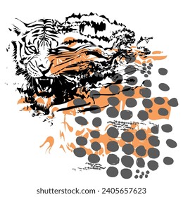 imagen geométrica de tigre leopardo cara redondo cepillo de color amarillo anaranjado patrón de fondo textura de dibujo abstracto