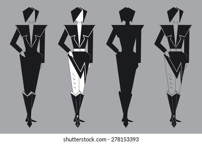 Graphic girl model in the form of a triangle