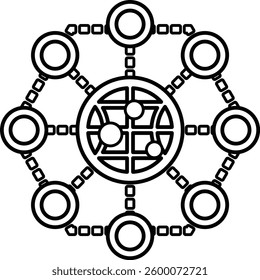 A graphic of a globe with many circles around it