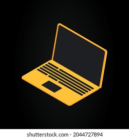 Graphic Gold Laptop. Isolated Futuristic Yellow PC. Vector illustration
