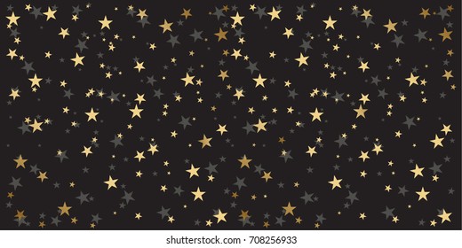 Graphic golden stars on the Black sky background, Vector illustration