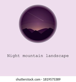 graphic, gradient Night mountain landscape with a shooting star. starry sky