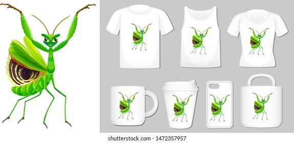 Graphic of grasshopper on different product templates illustration