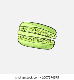 graphic green macaron. vector dessert illustration