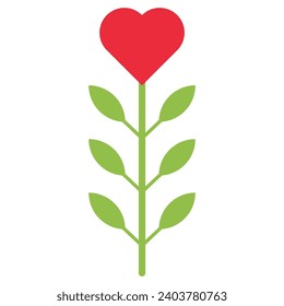 Graphic of a green stem with leaves, topped with a red heart, symbolizing love and growth.