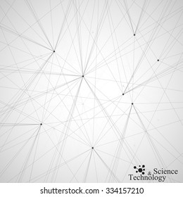 Graphic grey background . Connected lines with dots. Vector illustration.