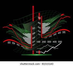 graphic with grid on black background