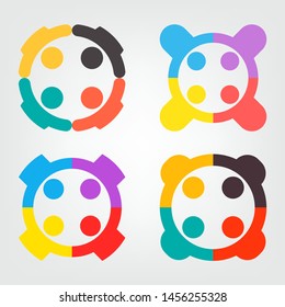 Graphic group connecting,People Connection logo set,Team work in a circle holding hands,Business person meeting in the same power room,Vector icons