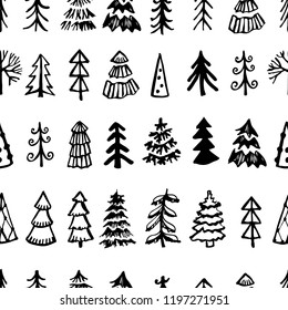 Graphic grunge pattern of christmas trees