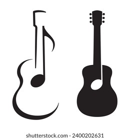 graphic guitar symbol with a note in the middle