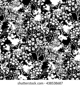Graphic gypsophila seamless pattern. Vector floral decorations in black and white colors. Coloring book page design for adults and kids