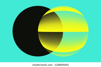 graphic halftone sphere eclipse in pop yellow blue black