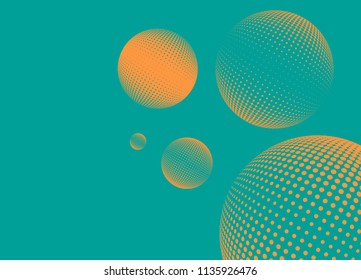graphic halftone spheres poster background in orange on blue