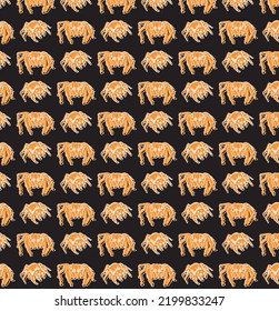 A graphic Halloween paterne with orange holiday spiders. Vector image for textile, packaging, wrapping paper