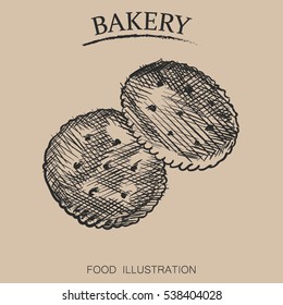 Graphic hand drawn biscuit. Bakery sketch vector illustrator. Retro style