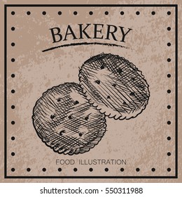 Graphic hand drawn biscuiti isolated on shabby background. Bakery sketch vector illustrator. Retro style