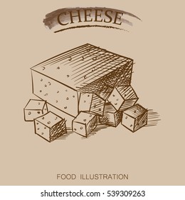 Graphic Hand Drawn Cheese Sketch Vector 스톡 벡터(로열티 프리) 539309263