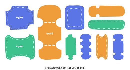 Graphic hand drawn colorful frames with strokes, backgrounds for texts, backdrop stickers and labels. Vector illustration, design element set.