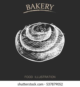 Graphic hand drawn loaf on blackboard. Bakery sketch vector illustrator. Chalkboard