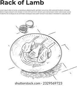Graphic hand drawn meat isolated. meat products sketch elements. Retro hand-drawn vector illustration of rack of lamb.