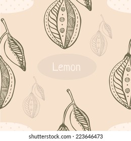 Graphic hand drawn seamless pattern with lemon