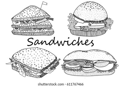 Graphic hand drawn vector sandwiches 