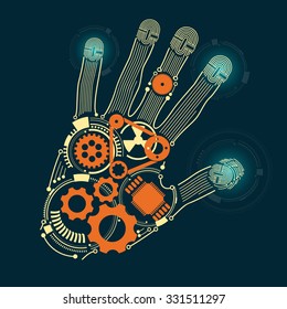 graphic of a hand in technological look