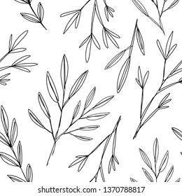 Graphic handdrawn herbs seamless pattern