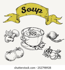 graphic hand  drawn illustrations  national French soup   ingredients