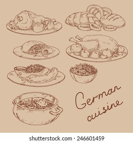 graphic hand-drawn illustrations. set of national cuisine of Germany