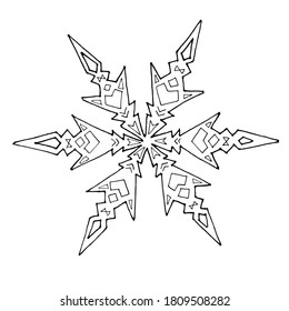Graphic hand-drawn snowflake. Vector image on a white background.