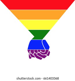 Graphic of hands holding together in colorful rainbow color.
