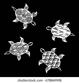 Graphic Hawks-bill sea turtle drawn in line art style. Ocean vector seamless pattern. Coloring book page design for adults and kids, hand drawing