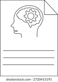 Graphic of a head with a gear in its brain a document and lines