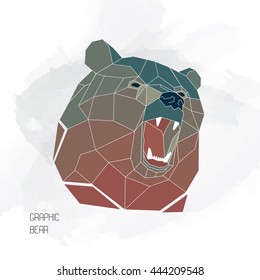 Graphic head of the growling bear for design, tattoo