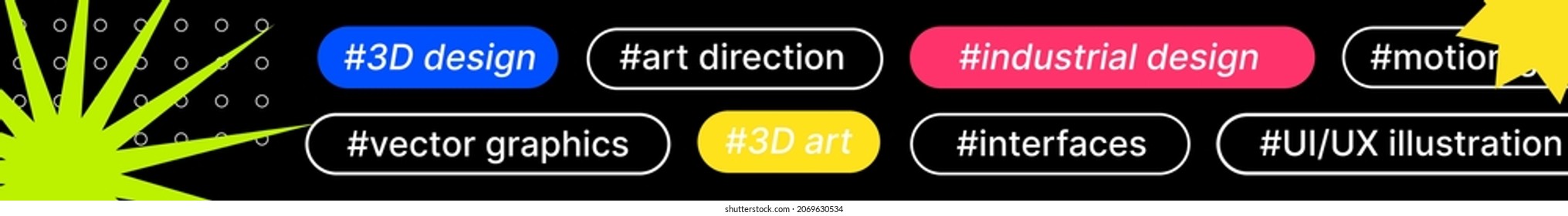 Graphic header. 3D design. Horizontal Cover for Social Media. Blog Identity. Vector illustration