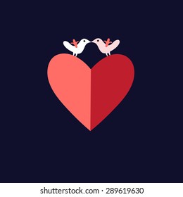 graphic heart in love birds on a dark background