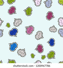 Graphic hearts love on neutral, black and green colors. Vector. Hand drawn illustration in cartoon style. Seamless love pattern with cute lettering calligraphy text and hearts, envelopes, doodles.