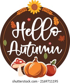 
Graphic Hello Autumn and Pumpkin on a white background
