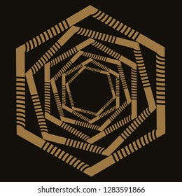 graphic hexagonal tunnel symbol in gold and black