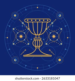 gráfico de Santo Graal com elemento futurista apresentado pelo estilo de cartão Tarot