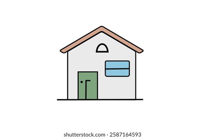 A graphic home icon represents the concept of home, shelter, or navigation in a visually simple and effective way. It typically features a house-shaped symbol with a roof, door, and sometimes windows.