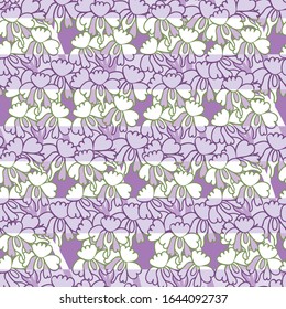 graphic horizontal floral stripes seamless vector pattern in violet green and cream colors